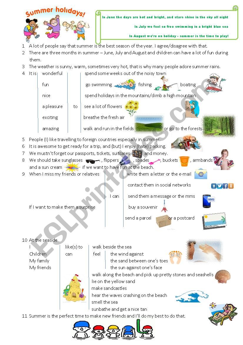 Summer Holidays worksheet