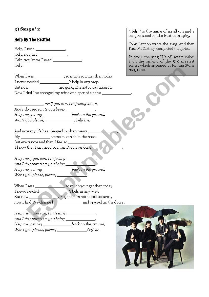 Help! by The Beatles worksheet