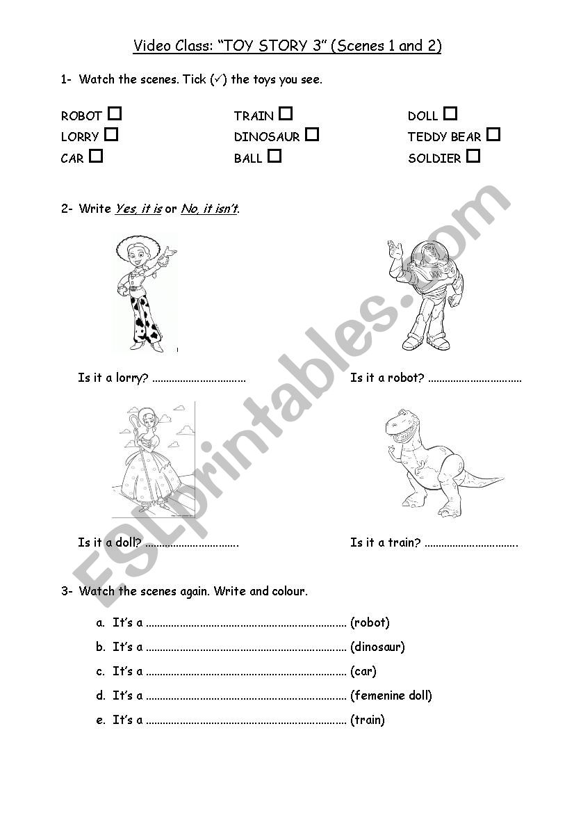 Video Lesson TOY STORY 3 worksheet