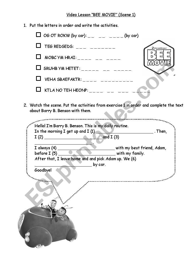 Video Lesson BEE MOVIE worksheet