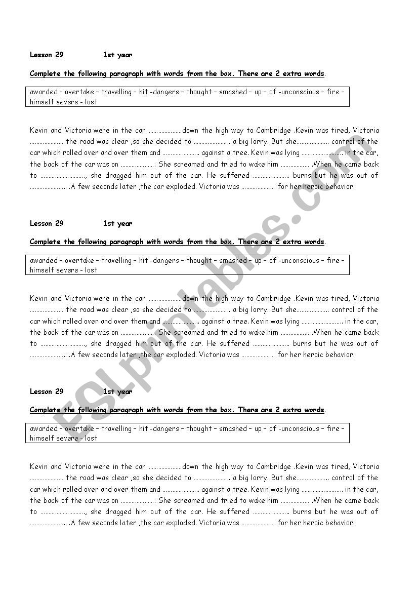 A car crash worksheet