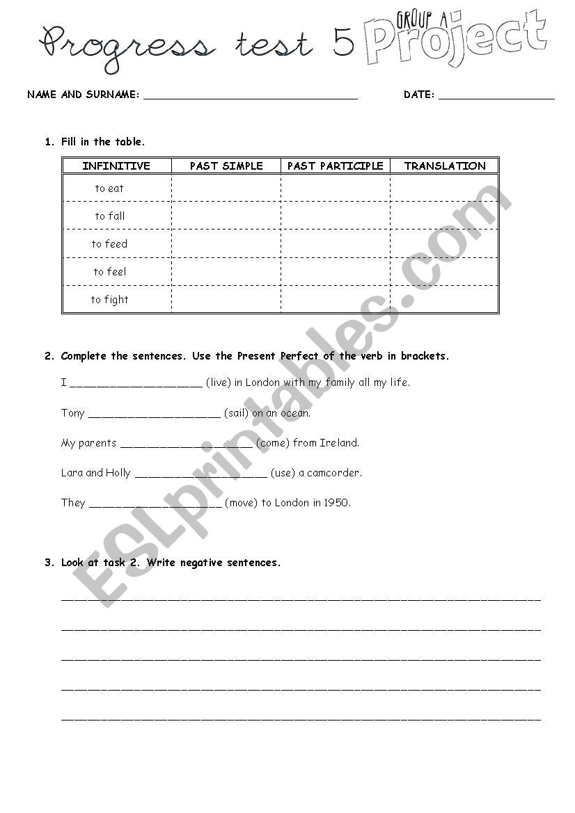 Project 3 | Progress test 5 worksheet