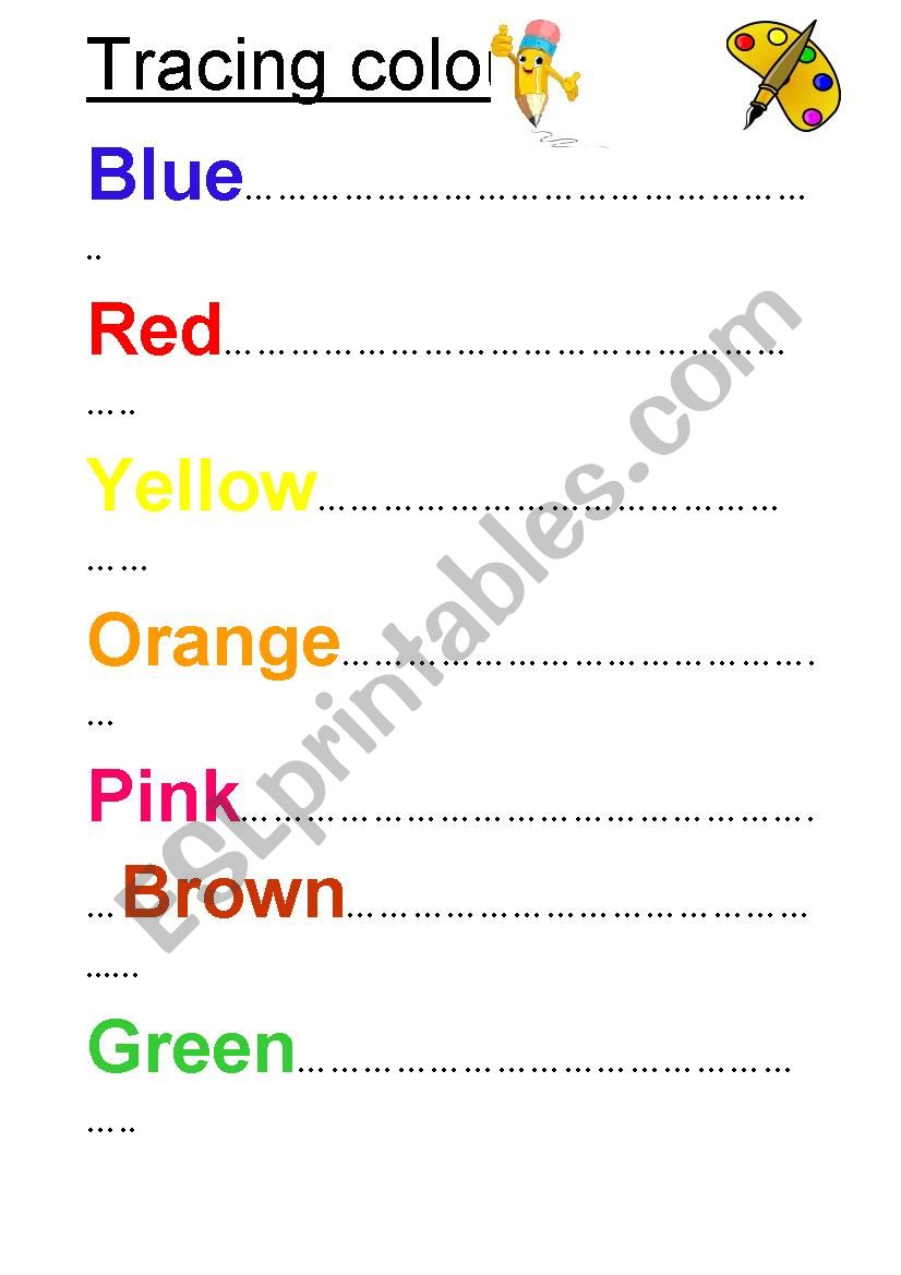 Tracing colours worksheet
