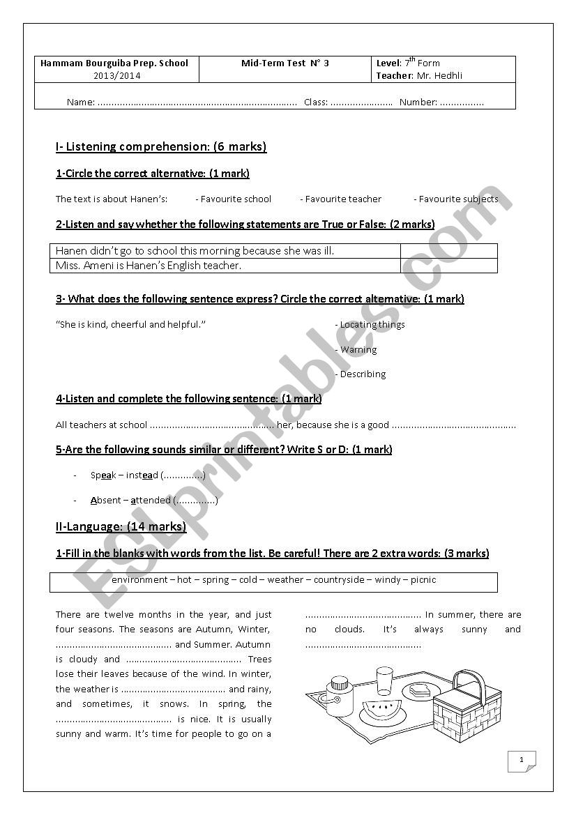 Mid-term Test N 3 7th Form (Version 2)