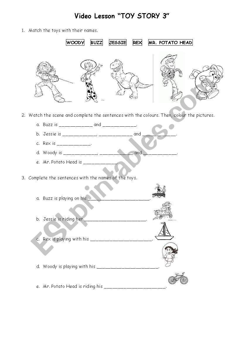 Video Lesson TOY STORY 3 worksheet