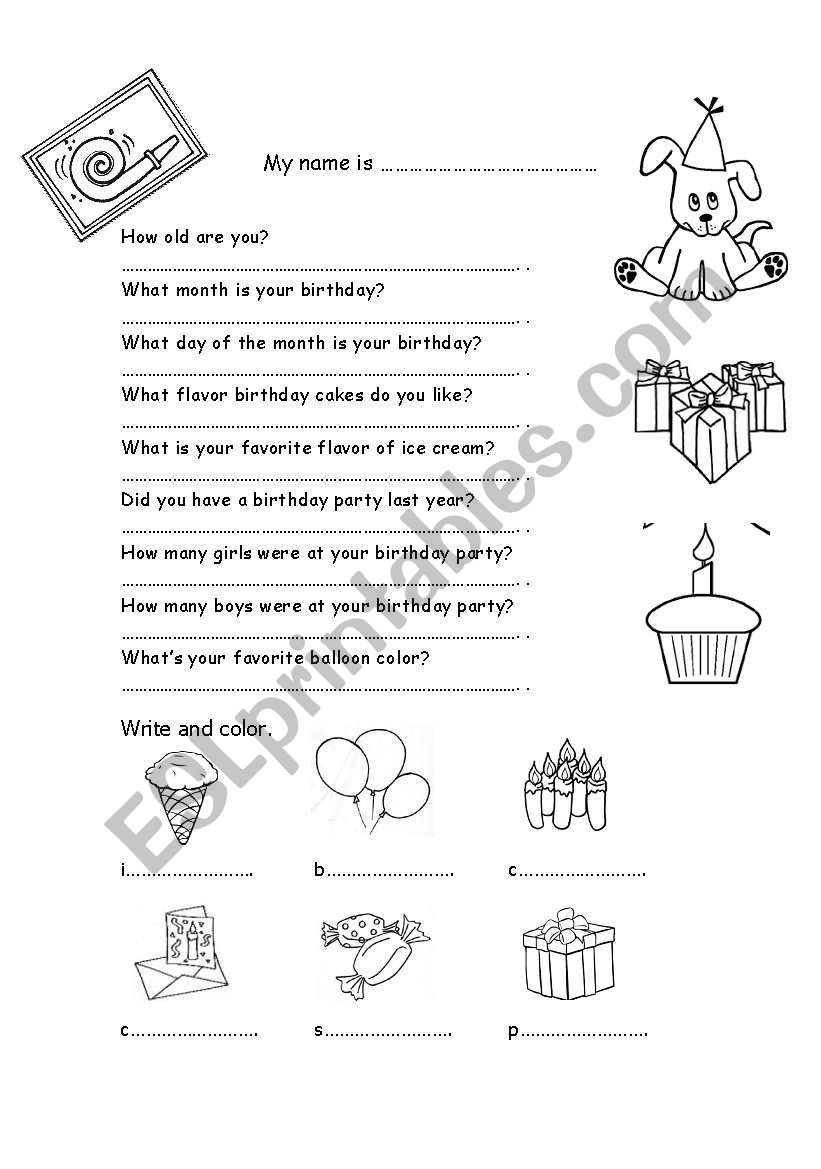 Birthday worksheet