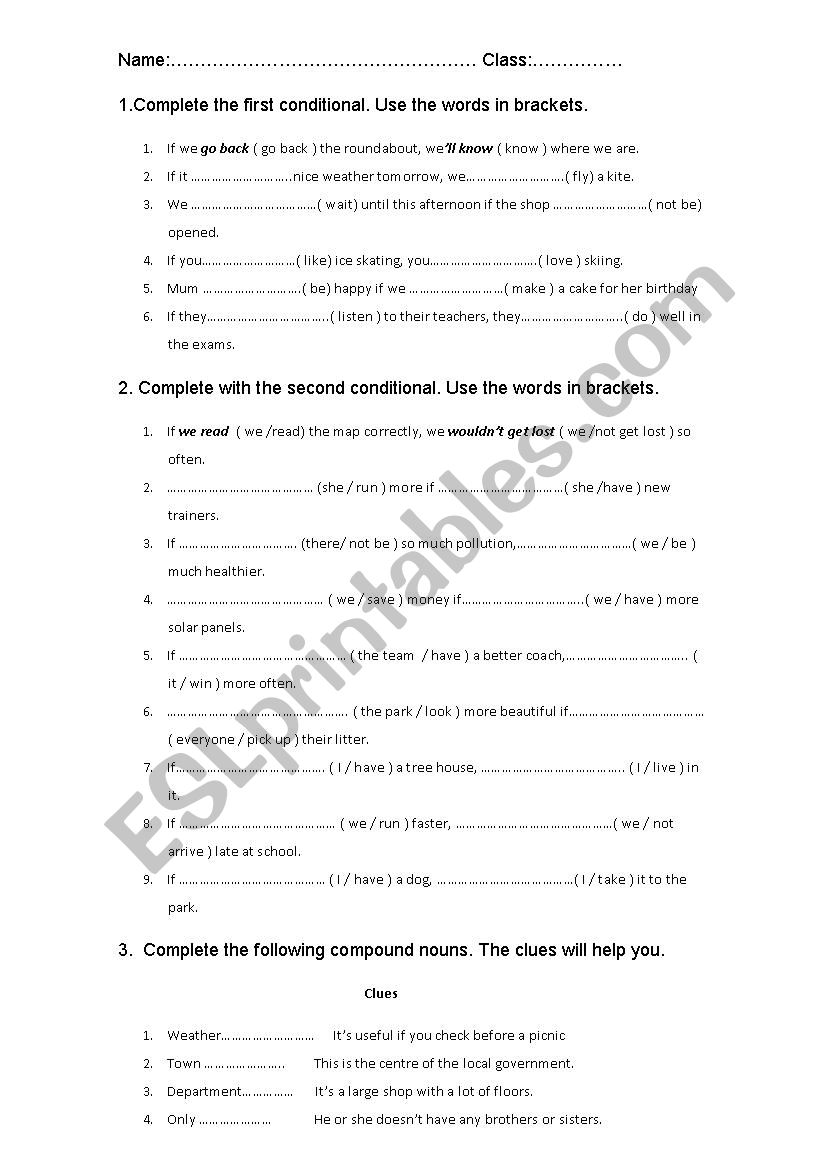 conditional tests worksheet