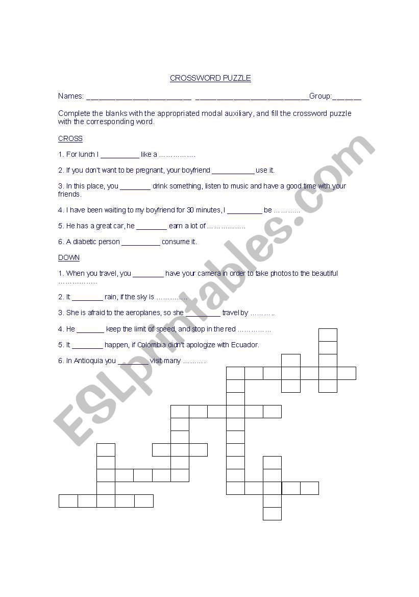 CROSSWORD PUZZLE WITH THE MODALS 
