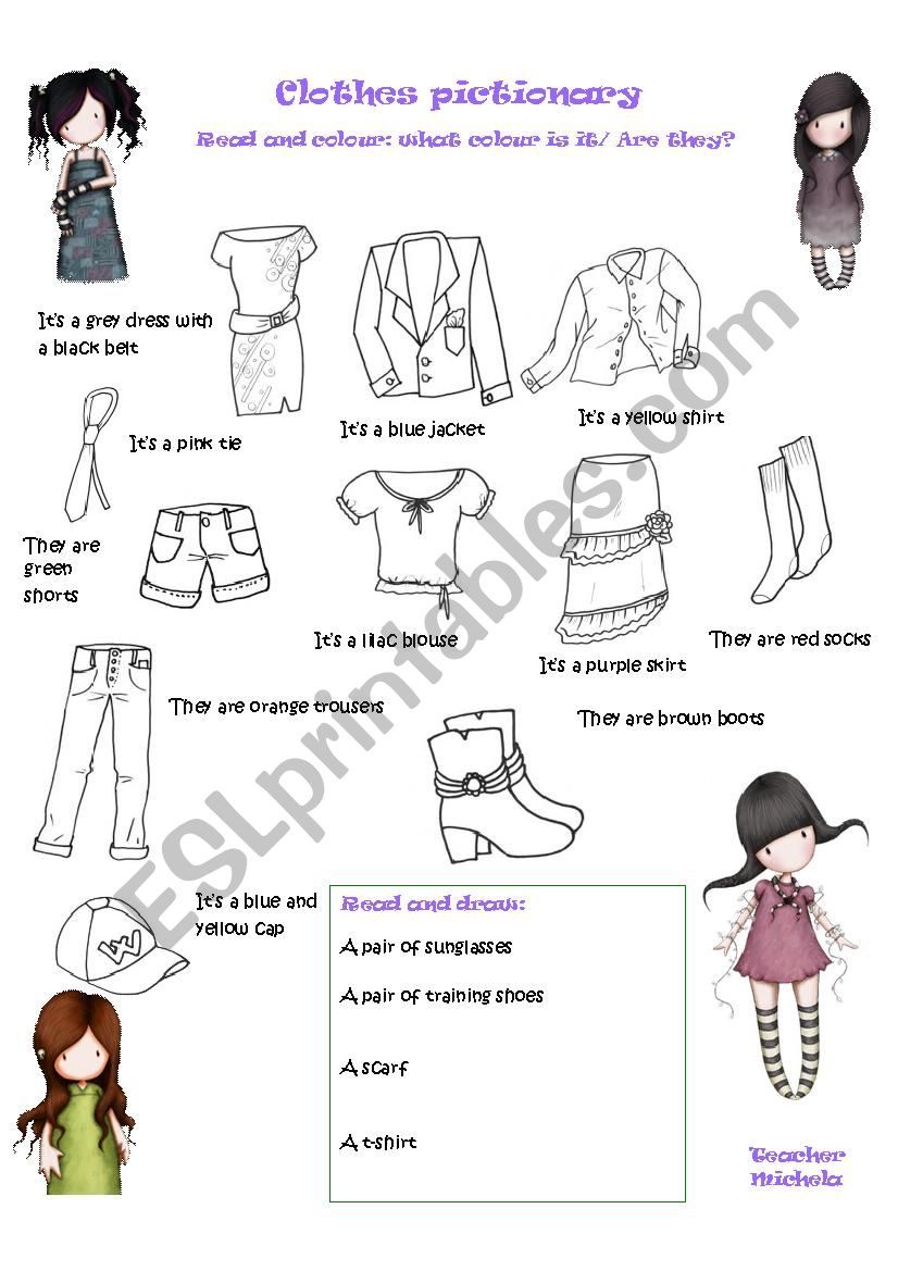 Clothes pictionary worksheet