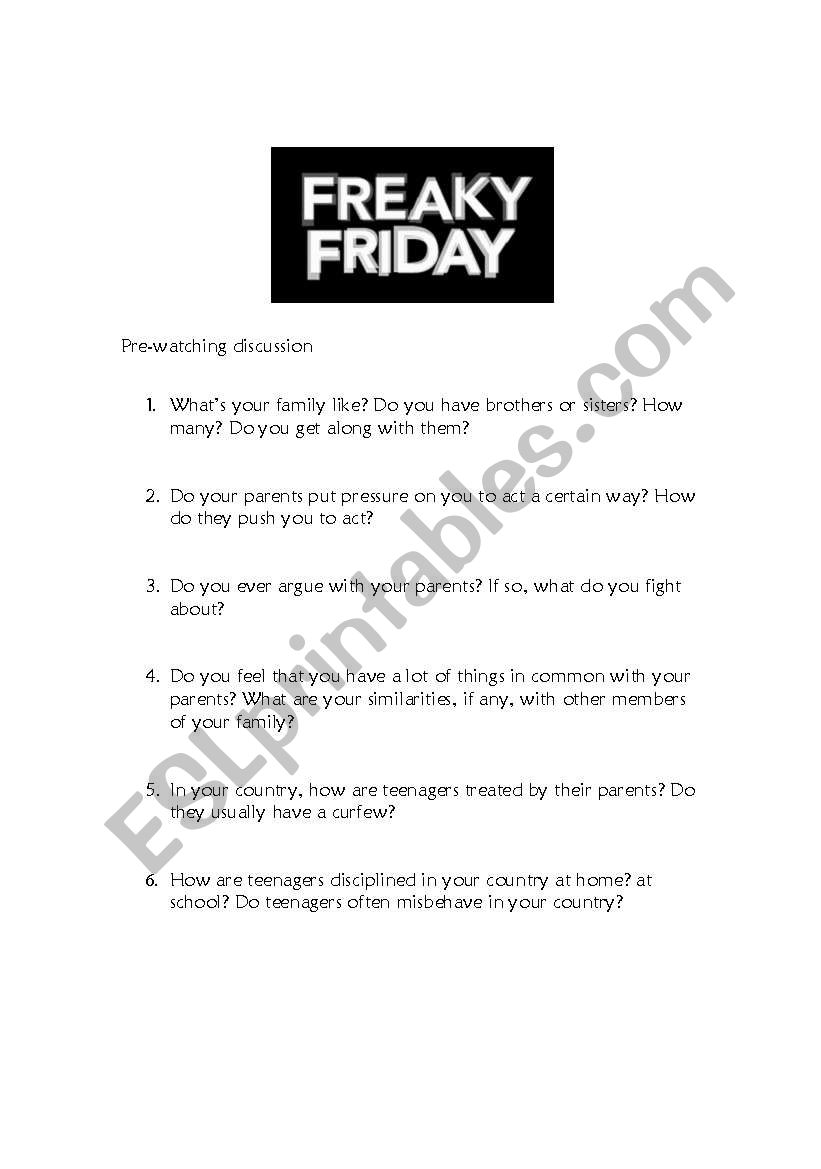 Freaky Friday worksheet