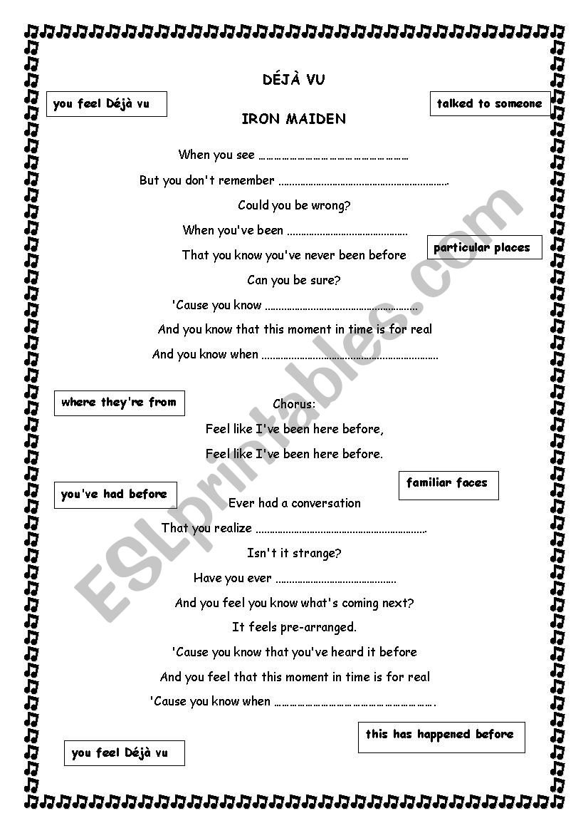 Dj vu -  Iron Maiden worksheet