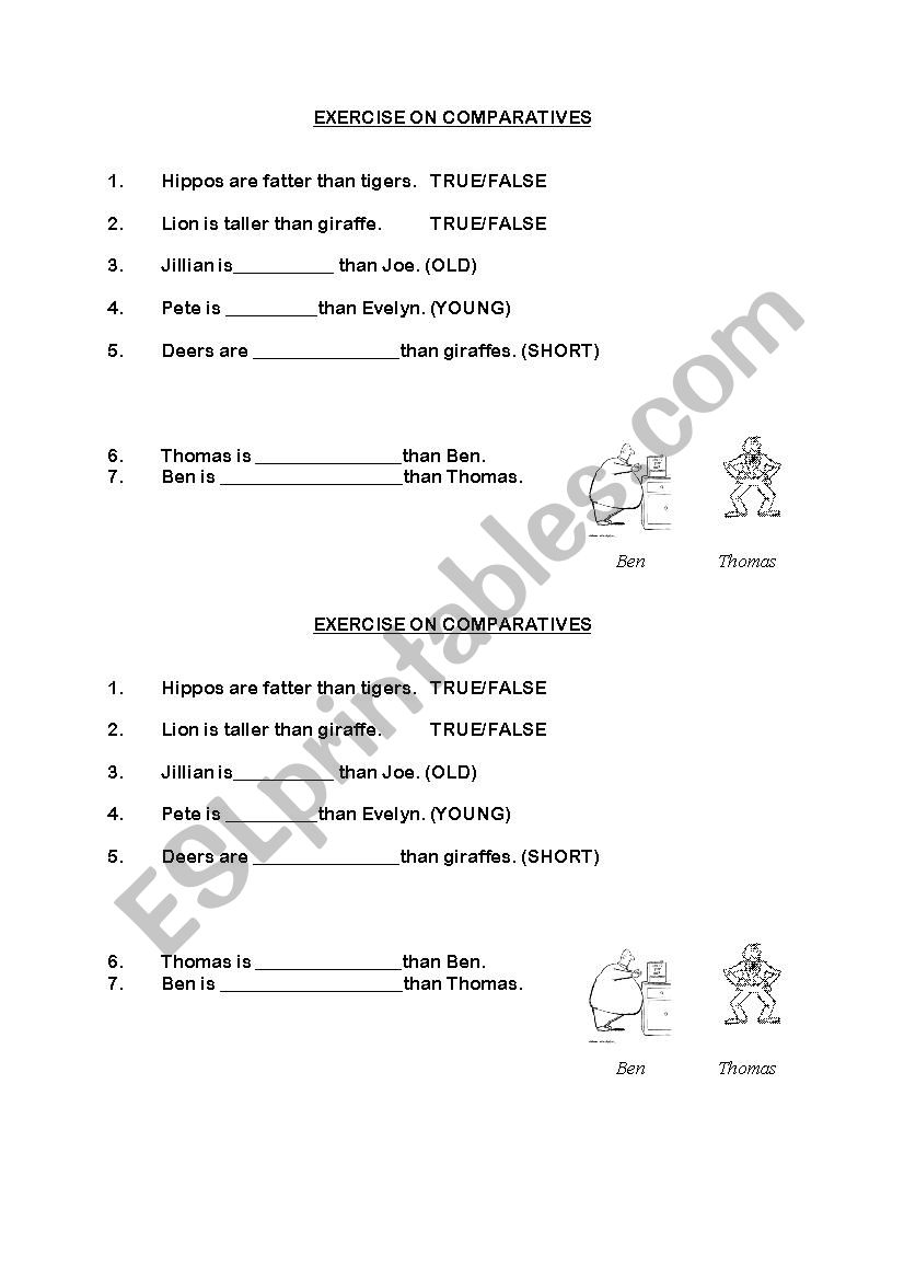 Easy comparatives worksheet