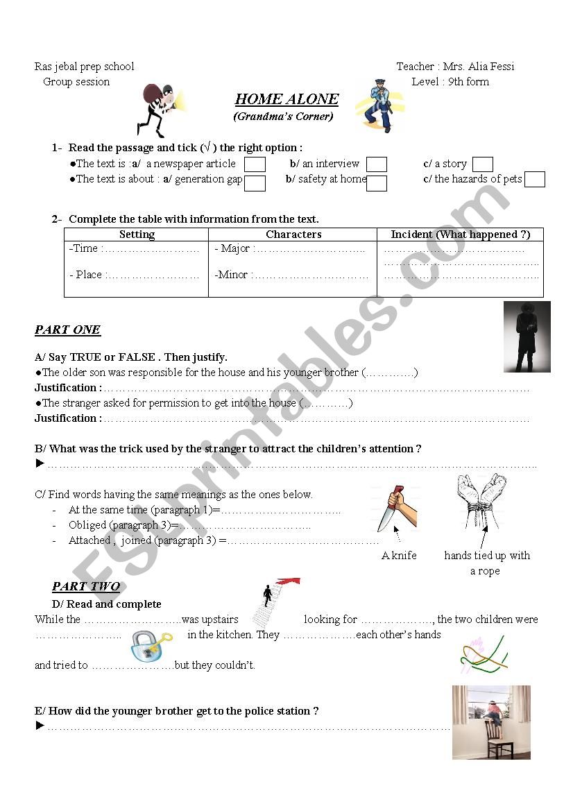 HOME ALONE worksheet