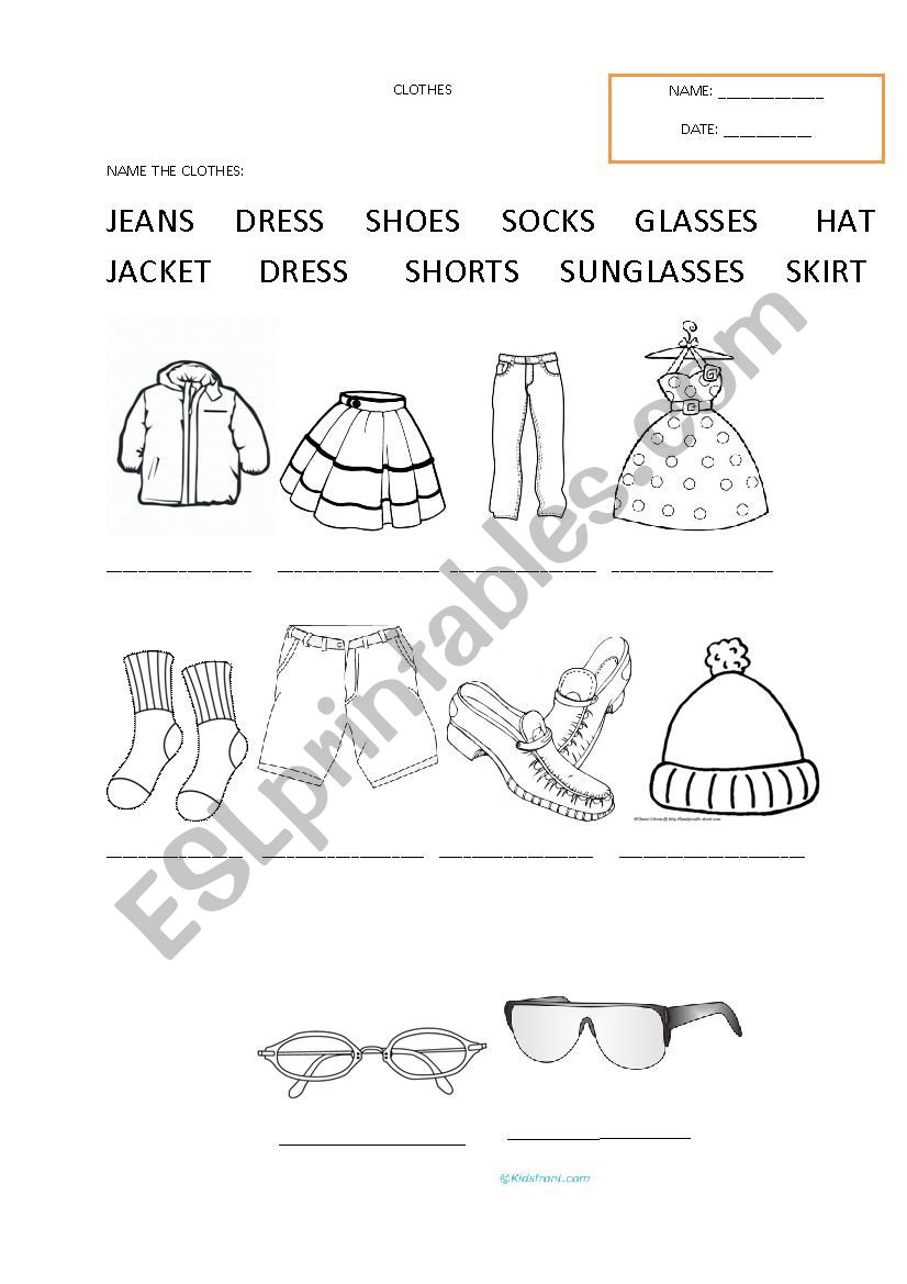 Clothes worksheet