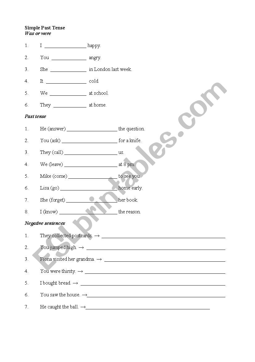 Simple Past Tense worksheet