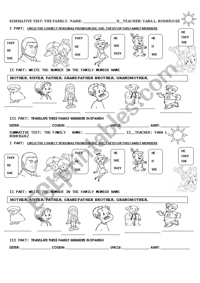 THE FAMILY MEMBERS: FORMATIVE AND SUMMATIVE TEST