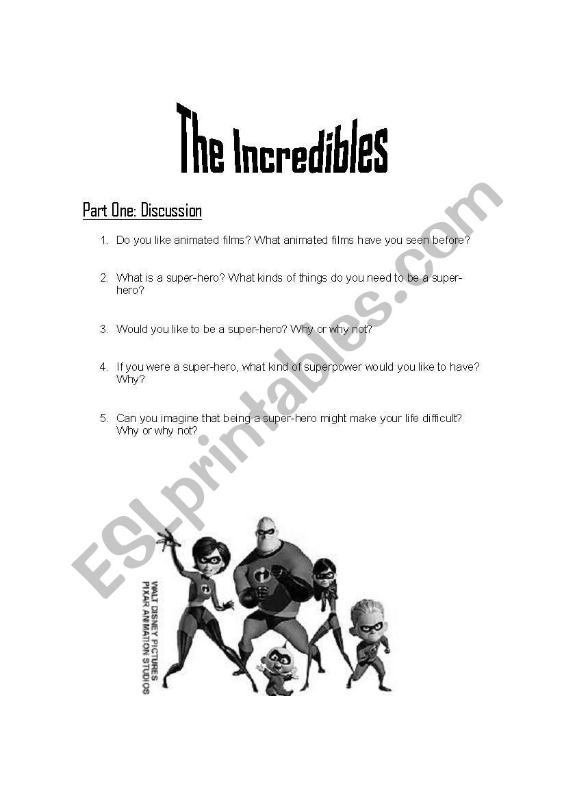 The Incredibles - Part One worksheet