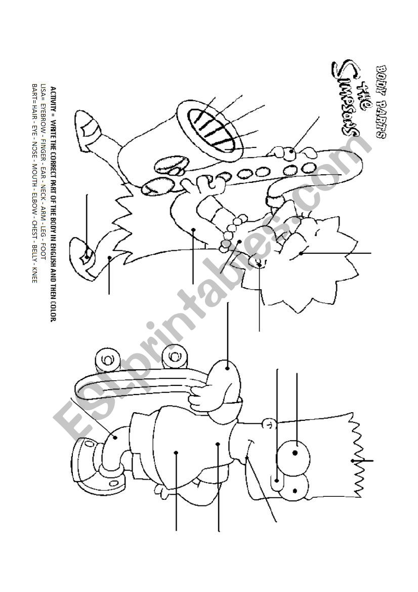 body parts worksheet