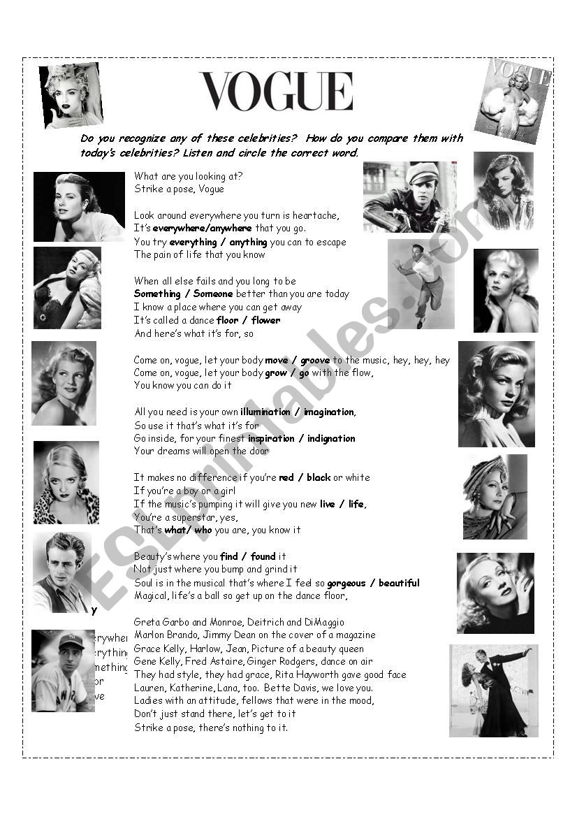 VOGUE by Madonna worksheet