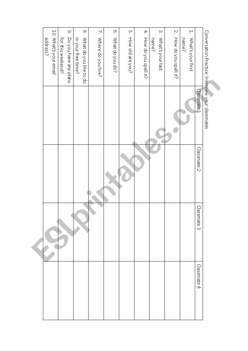 interview your partner worksheet