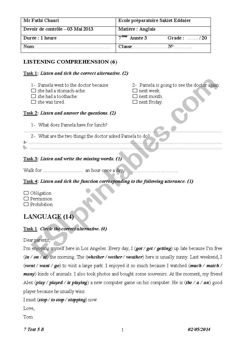 Mid term 3 7th form B worksheet