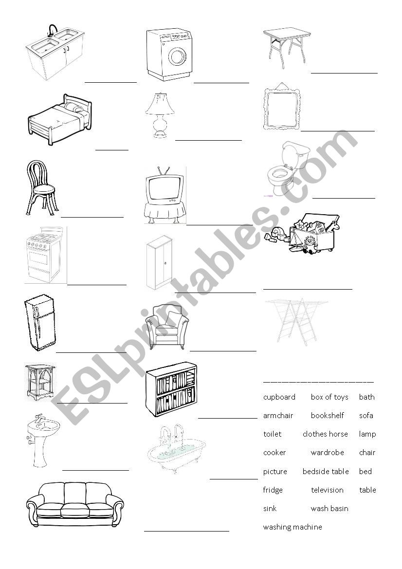 Furniture worksheet