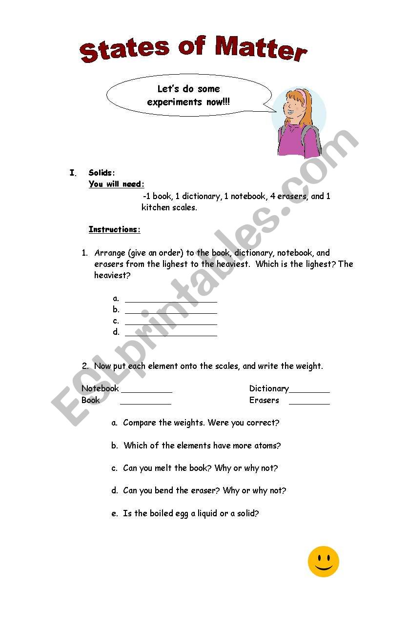 States of matter worksheet