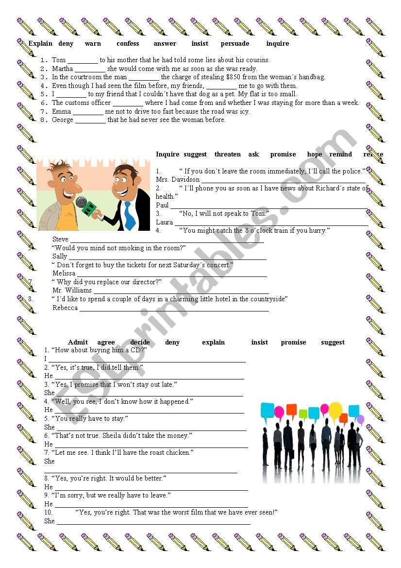 Reported verbs worksheet worksheet