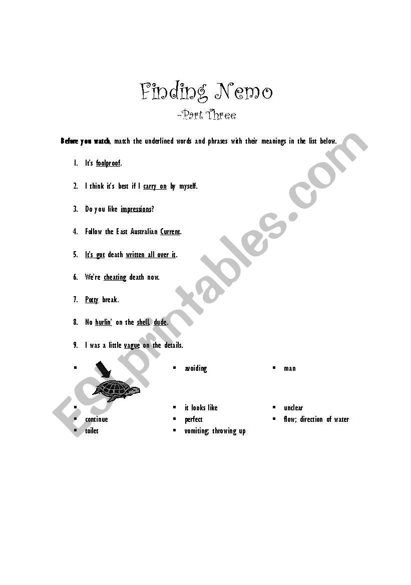 Finding Nemo Part B worksheet