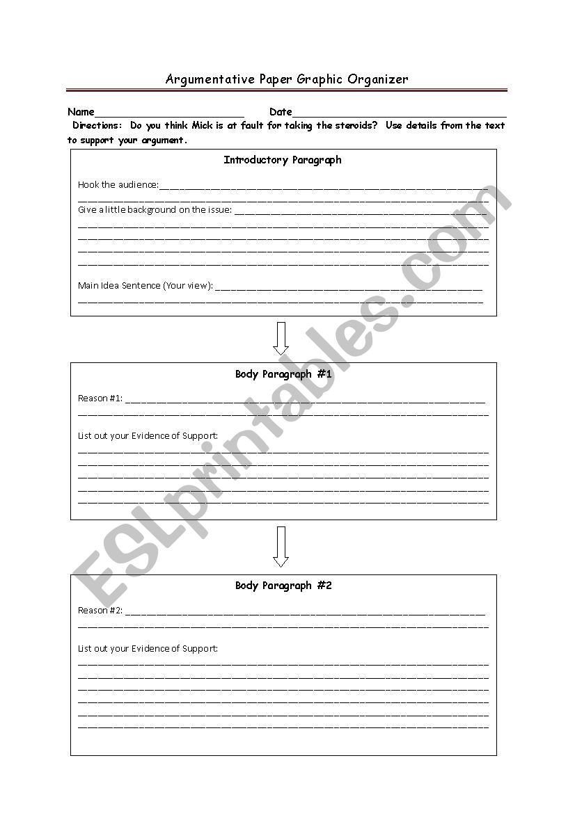 Argument Organizer worksheet