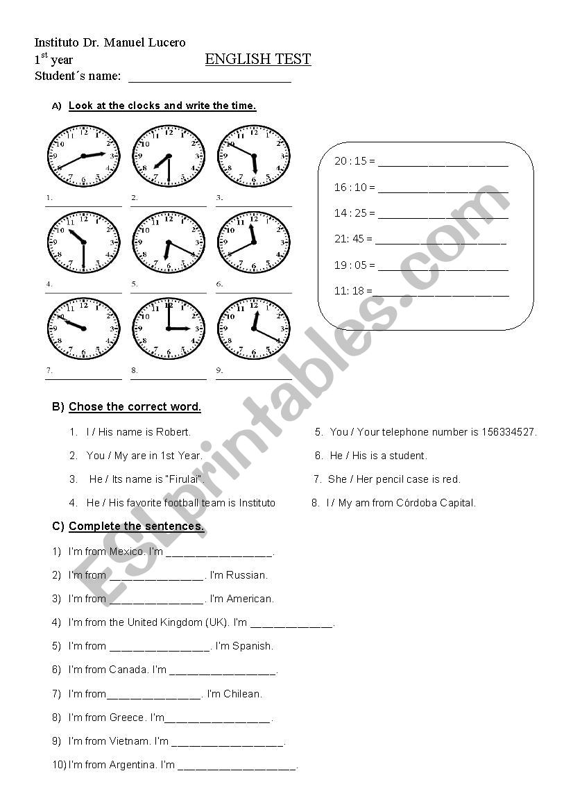 The time,verb tobe,possesive adjectives