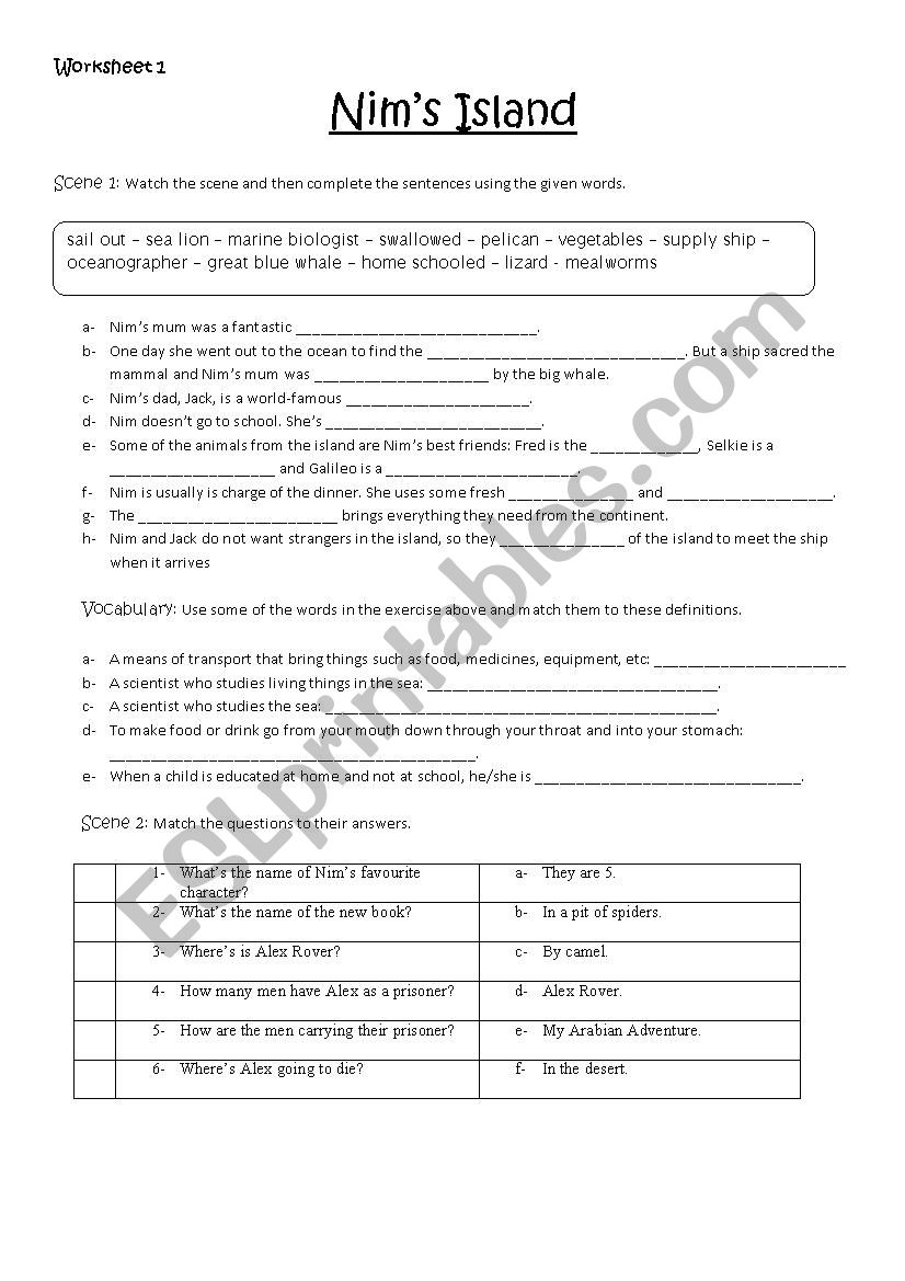 Nims island worksheet