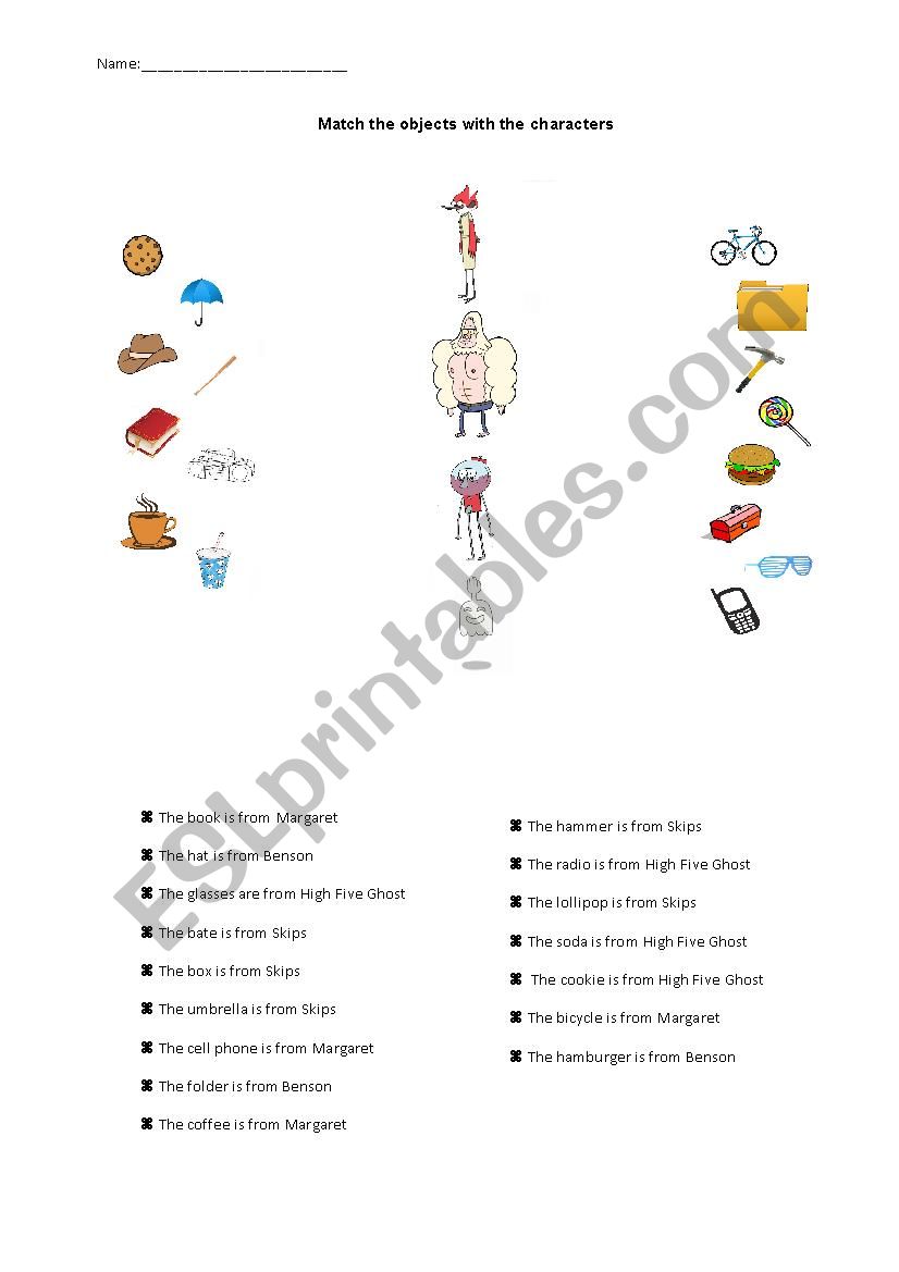 Match the objects with the characters from Regular Show