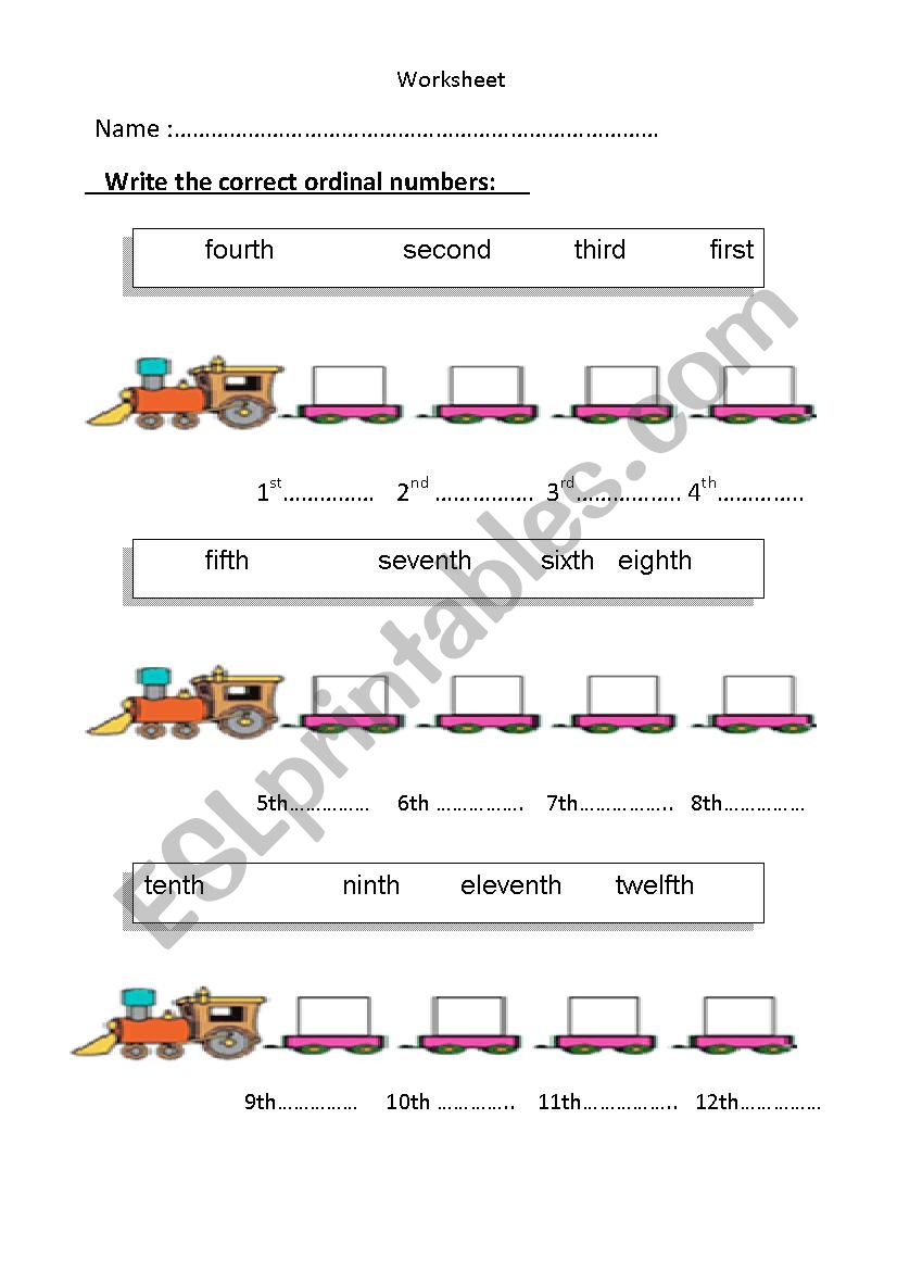 The ordinal numbers worksheet