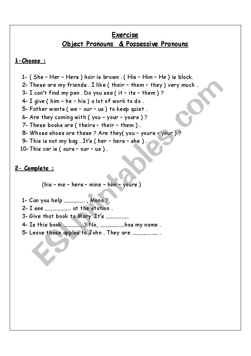 pronouns worksheet