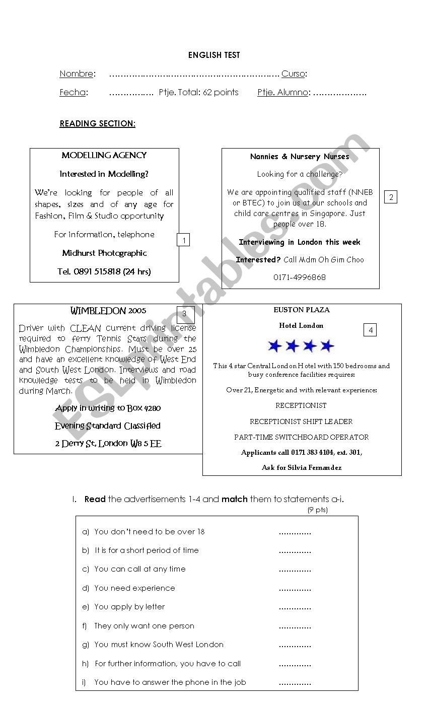 Jobs worksheet