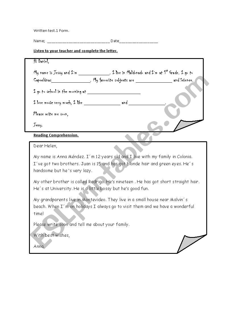 Written test worksheet