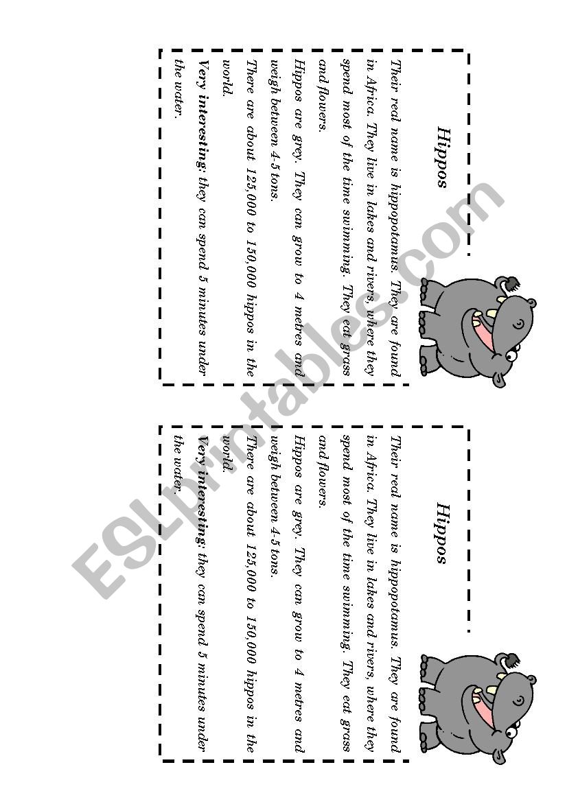 Hippos Text worksheet