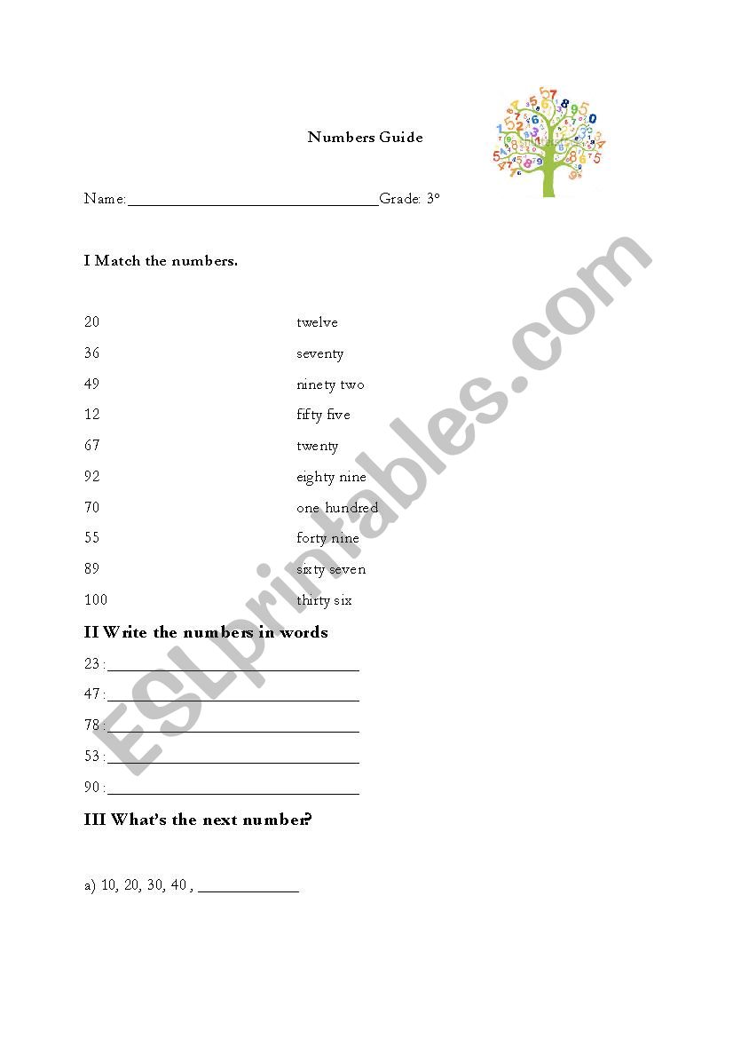 Numbers 1-100 worksheet