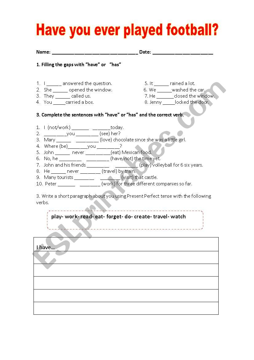 Present Perfect Tense worksheet