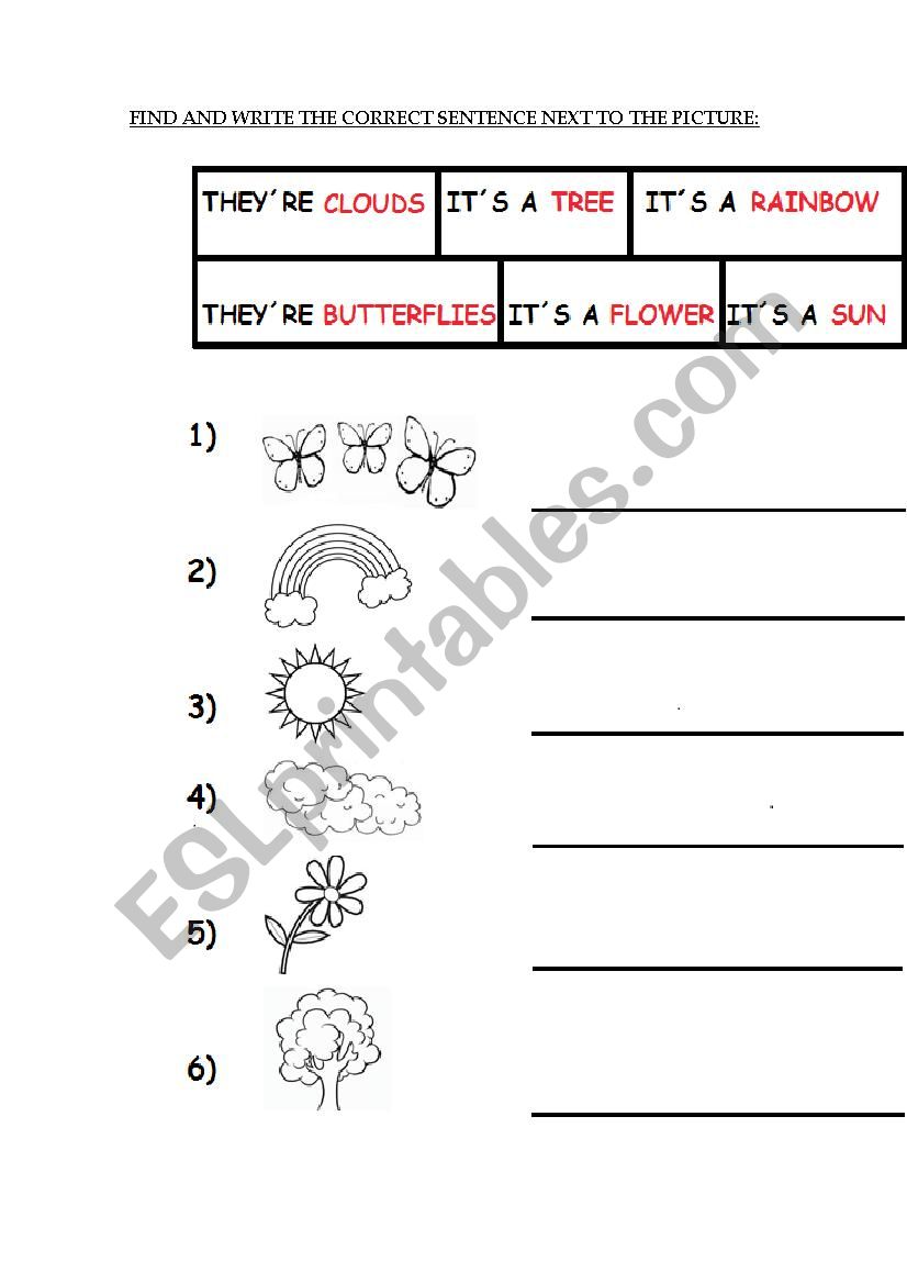 Match - nature vocabulary worksheet