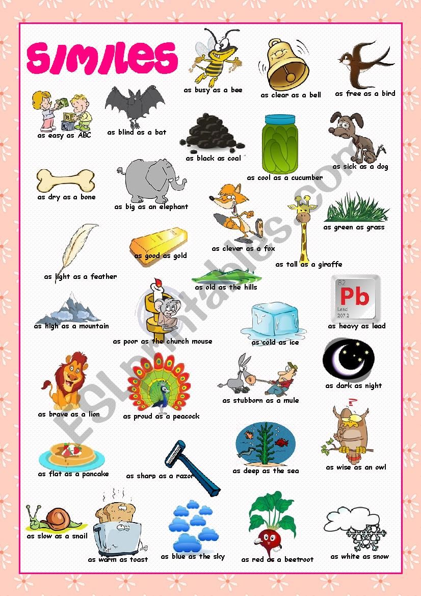 Similes Picture Dictionary worksheet