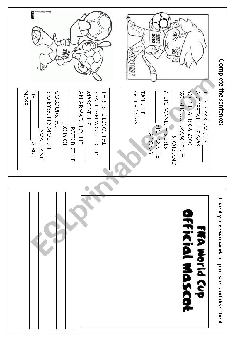 World cup mascots worksheet