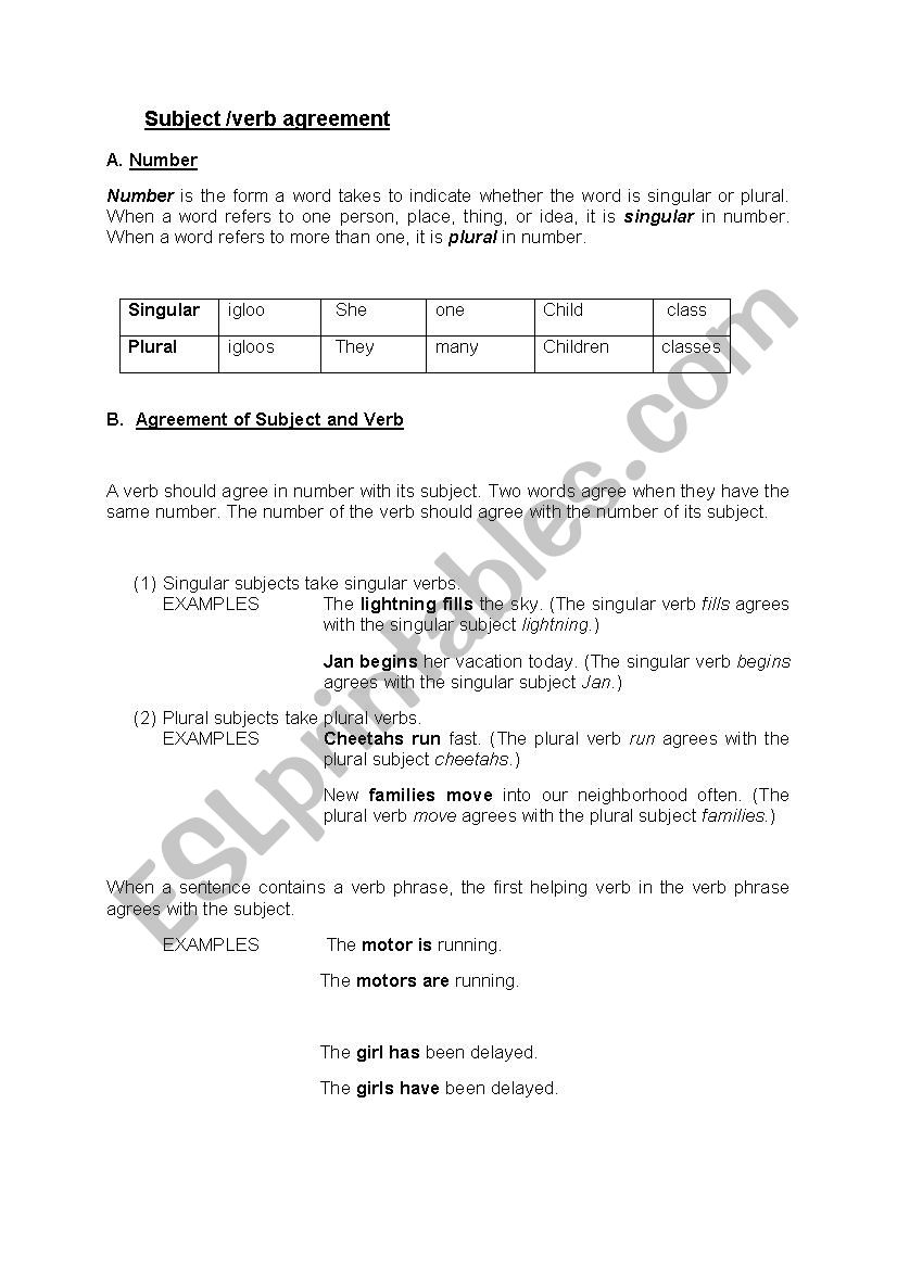 Subject/Verb agreement worksheet