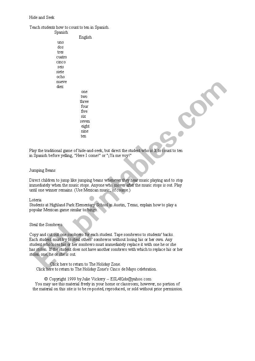 Hide and Seek worksheet