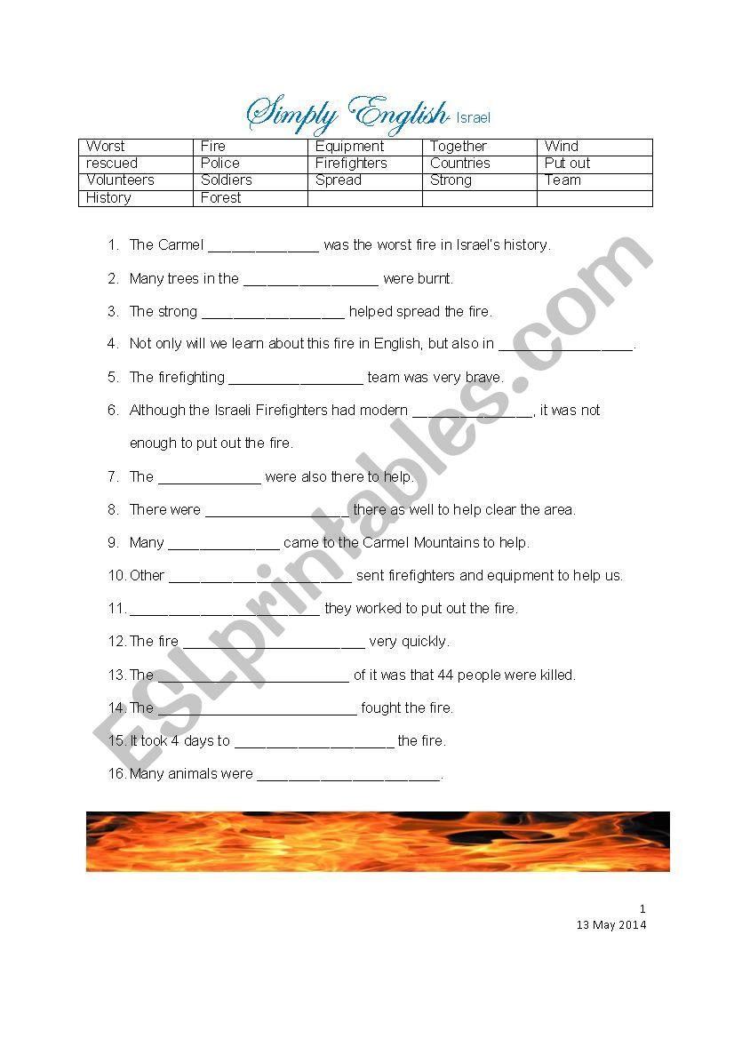 The Carmel Mountain Fire worksheet