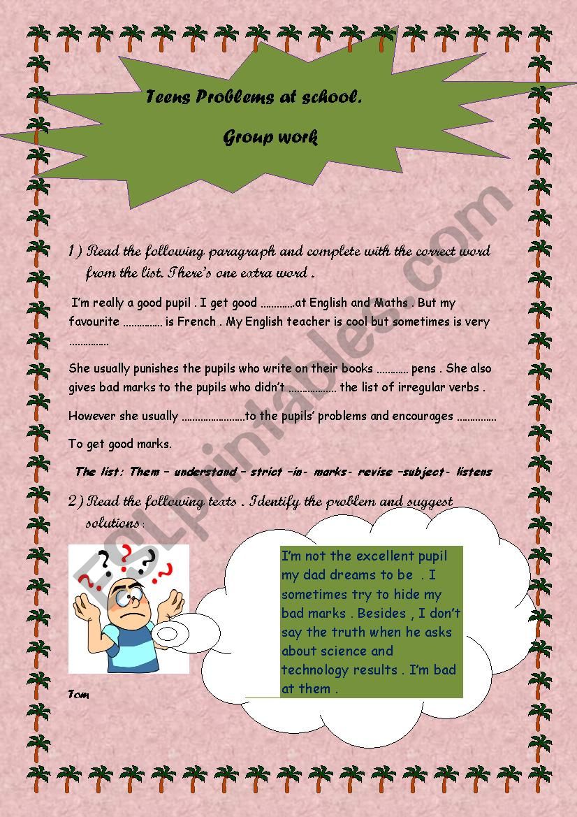 TeenagersÂ´ problems at school : group work
