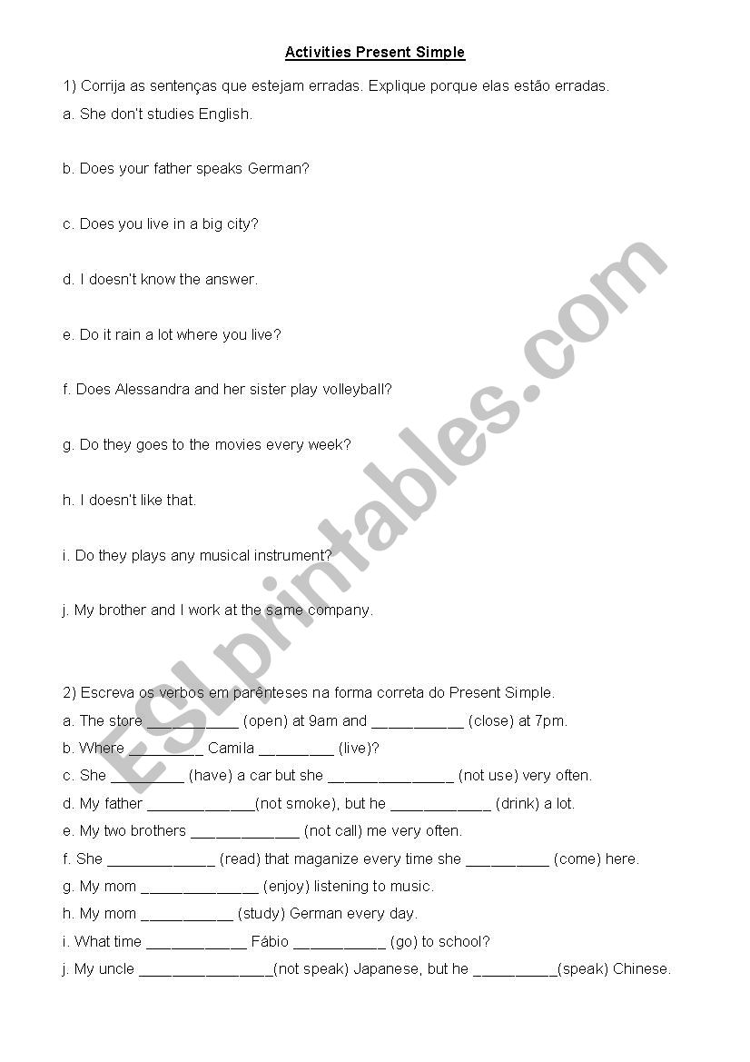 Activities Present Simple worksheet