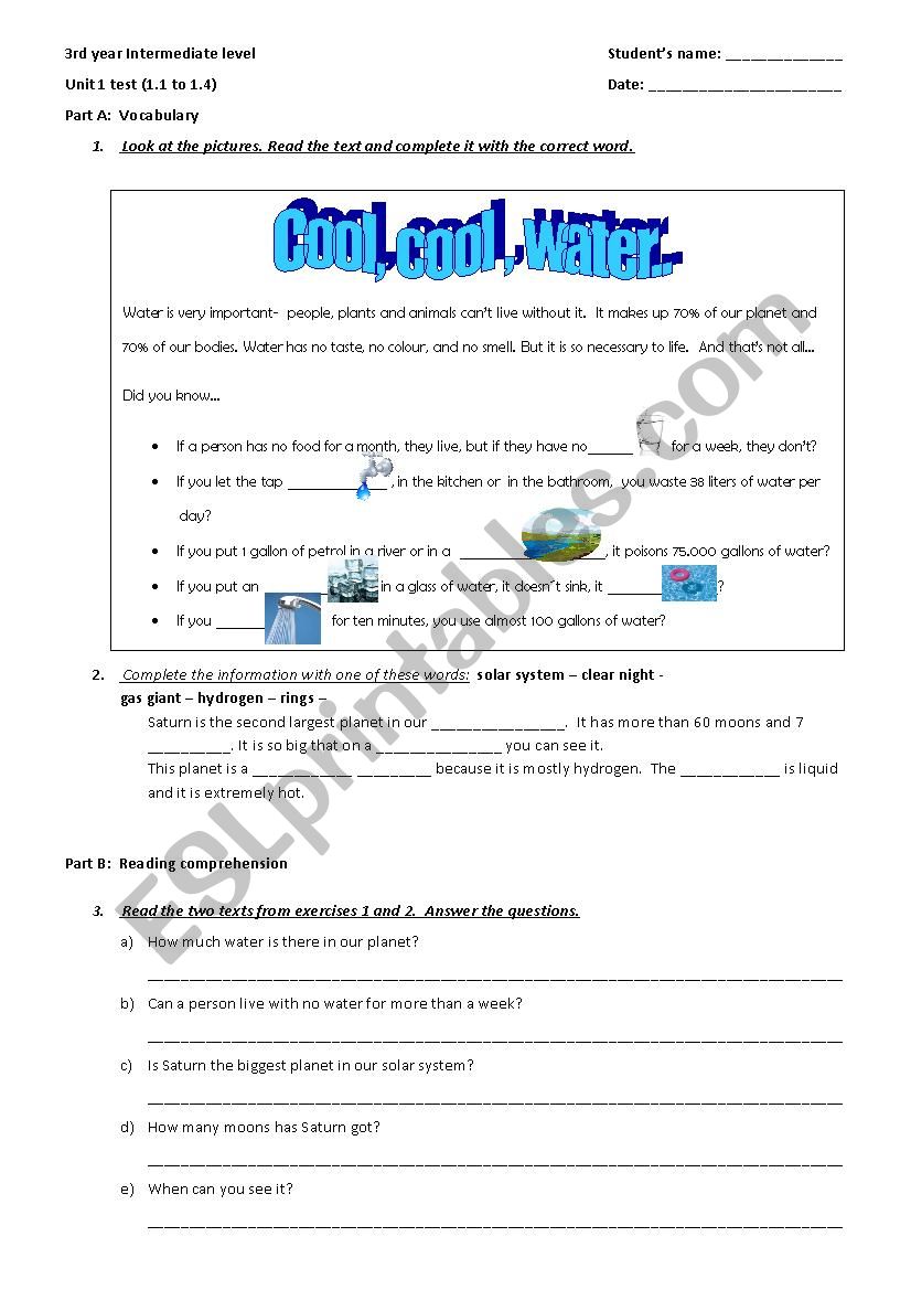 3rd year secondary school test - cause and effect