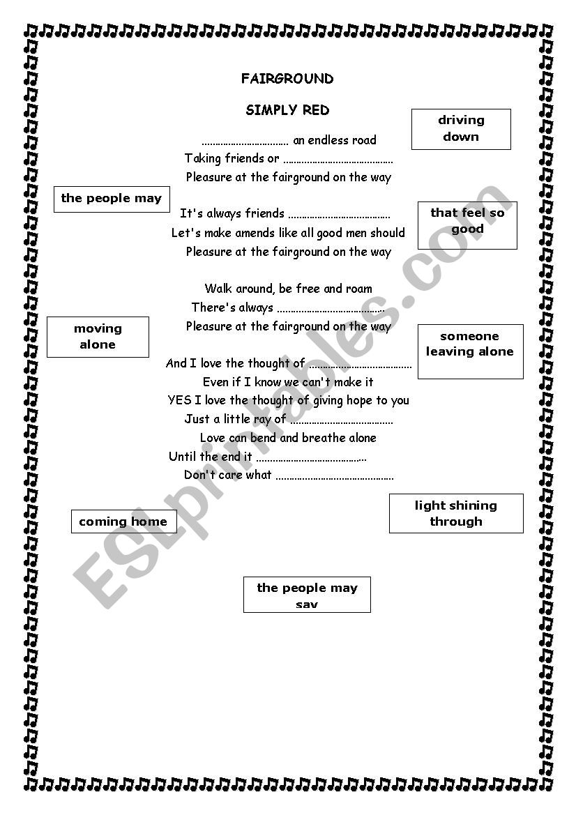 Fairground - Simply Red worksheet